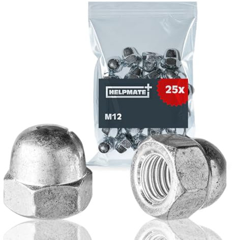 HELPMATE - Écrous borgnes M12 DIN 1578 - Acier électrozingué - 28 pièces - Écrous borgnes hexagonaux pour la protection et la fixation des extrémités de vis