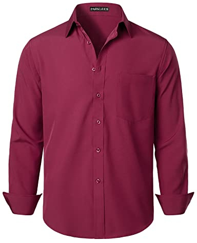 PARKLEES Men's Regular Fit Dress Shirt Solid Wrinkle-Free Long Sleeve Casual Business Button Up Shirts with Pocket ZSSCL05-Brown Medium