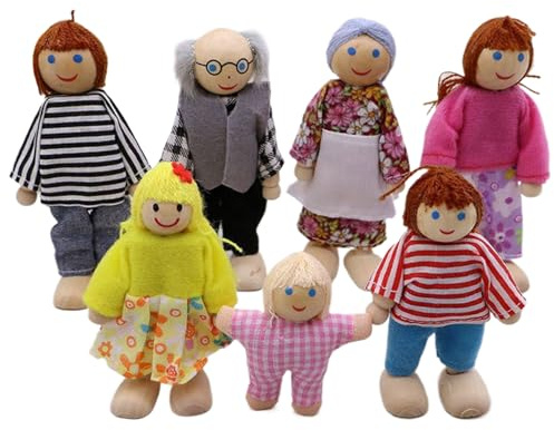 HoveeLuty Ensemble de 7 Figurines familiales en Bois avec Articulation Mobile, pour Jeux de rôle et décoration.