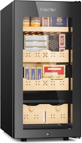 Mirfee 85L Intelligent Temperature & Humidity Adjustable Electronic Cigar Humidor Cabinet, 700 Counts Large Capacity, Digital LCD Display,Stainless Steel Lockable Humidor Cabinet