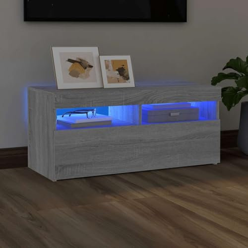 Woonisher Meuble TV avec lumières LED Sonoma Gris 90x35x40 cm Ensemble Meuble TV et Table Basse