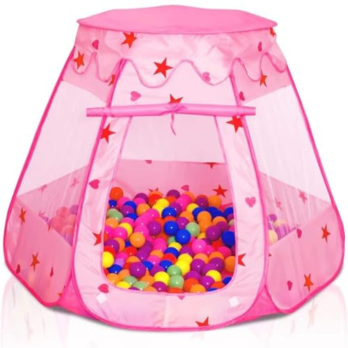 KAHEIGN Baby Spielzelt Kinder Spielzelt Rosa, 115 x 90cm Faltbares Prinzessin Zelt Bällebad Schloss für Mädchen, Spielhaus Kinderzelt mit Tragetasche für Indoor Outdoor (OHNE Bälle)