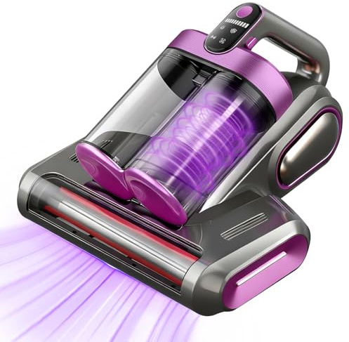 SRGARH Cordless Mattress Vacuum Cleaner, 16Kpa Bed Vacuum with 253.7nm UV-C Light & Ultrasonic Tech, HEPA Filter, Portable Handheld Vacuum for Bed Sofa Couch Crib & Pet Hair (Purple)