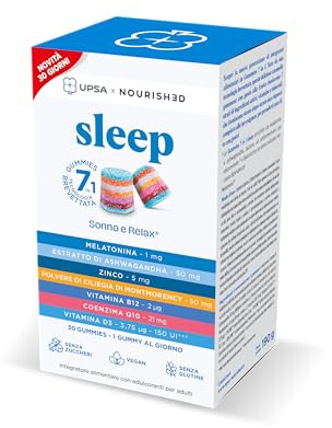 UPSA x Nourished Sleep, 30 Gummies, Integratore Alimentare per il Sonno con Melatonina e Ashwagandha, Caramelle Gommose Gusto frutta, Senza Zucchero, Vegan