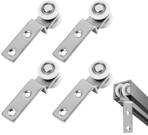 Lot de 4 roulettes de 20 mm pour porte coulissante, rideaux et placards, roulettes silencieuses, installation rapide, haute capacité de charge, système de montage flexible