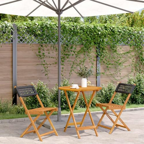 Genérico Juego de Bistro de 3 Piezas ratán PE y Madera Maciza Negro,Mobiliario,Muebles de jardín,Conjuntos de jardín,3281838