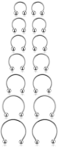 7Pairs 6/7/8/9/10/12/14MM 16G Small Septum Rings, Horseshoe Hoop Rings | Surgical Stainless Steel, Curved Barbell Piercing Hoop, for Nose, Nostril, Cartilage, Helix