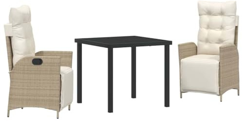 Foknhdi Set di 3 mobili da giardino in rattan sintetico, 80 x 80 cm, con poggiapiedi regolabili, comodo gruppo di seduta per piccola terrazza e giardino d'inverno