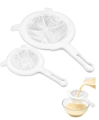 RAVNIX Colino Setaccio 2 Pezzi (11 & 13 cm) Plastica con Manico, Maglia Fine per Kefir, Tè, Latte Vegetale, Farina. Ideale per Filtrare Alimenti e Liquidi, Lavabile in Lavastoviglie.