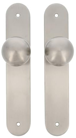 Amig - Juego de Pomos Giratorios Redondos para Puertas de Interior Mod. 11GP - ø62 x 77 mm - Embellecedor de Placa Rectangular - Agarre Ergonómico - Acero Inoxidable 18/8 Mate