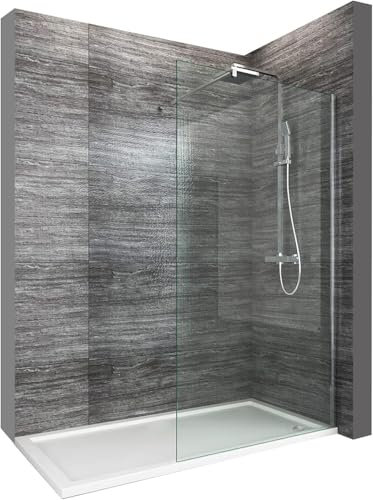 ELEGANT 900mm Walk in Wetroom Shower Enclosure 8mm Easy Clean Glass Shower Screen Panel with 1200x800mm Stone Tray and Waste