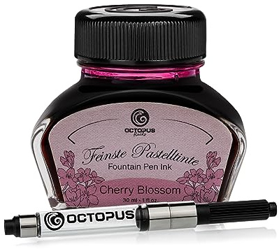 Octopus Fluids - Inchiostro per penna stilografica, colori pastello, con converter, inchiostro da scrittura con calamaio, inchiostro per calligrafia, colore rosa pastello (Cherry Blossom), 30 ml