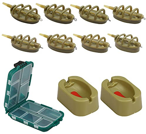 CINVEED 11 Stücke Method Feeder Set Angeln Inline Feederkörbe Karpfenangeln Feeder Zubehör mit Köderbox Köderform Köderfutterern 15/20/25/30/35/40/50/60g