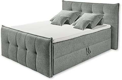 Stella Trading THOMPSON 6 Polsterbett 180x200 mit Bettkasten, Grau - Bequemes Doppelbett mit dekorativer Steppung & Kaltschaum Topper - 200 x 114 x 226 cm (B/H/T)