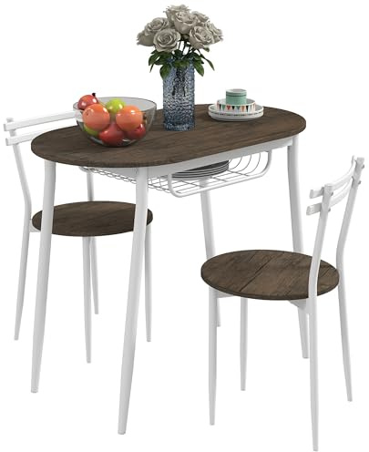 HOMCOM 3-Piece Dining Table and Chairs Set, Oval Kitchen Table with 2 Chairs, with Wire Storage Shelf and Steel Frame, Natural