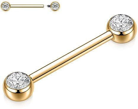 AROWRO 14G Nippel Zungenpiercings Gold Nippel Zungenringe Nippel Zungen Barbells Zunge mit Innengewinde Titan Nippel Ring 14mm Barbell Nippel Ringe CZ Nippel Piercing