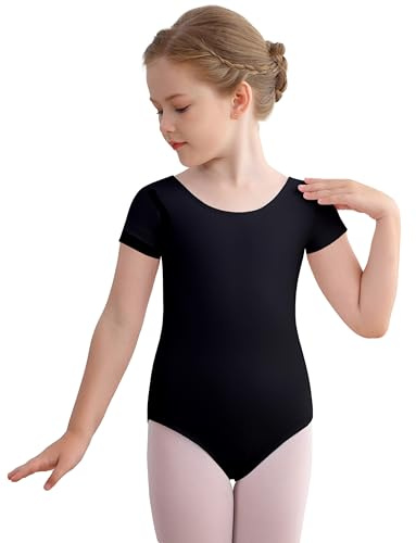 Mecceos Ballet Leotards Basic Short Sleeve for Toddler Girls Dance Gymnastics Outfits (Black, 2-3 Years, MEAM-278)