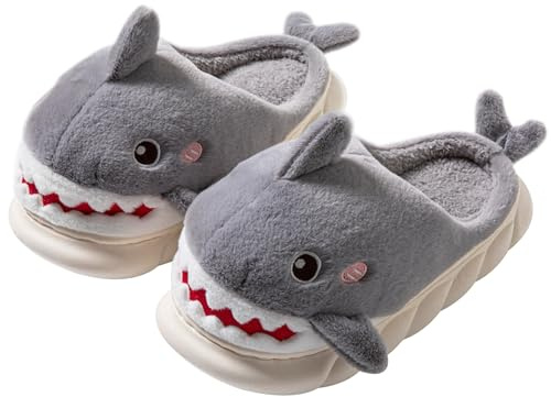 YILANLAN Women Men Slippes Cute Animal Shark Slippers Adult Cozy Plush Warm Winter House Slippers (Grey, Adult, Women, 8.5, Numeric Range, US Footwear Size System, 9, Medium)
