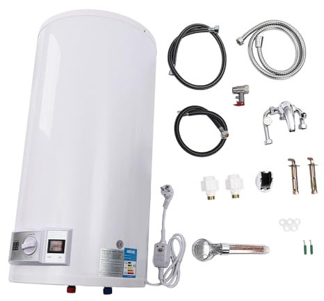 Jolre 80L Speichertank, Boiler, Elektrischer Warmwasserspeicher, 220V Wand-Warmwasserbereiter-Dusche, wasserboiler, mit Duschvorrichtung und Auslaufschutz.(Tatsächliche Wasserkapazität: 50L)