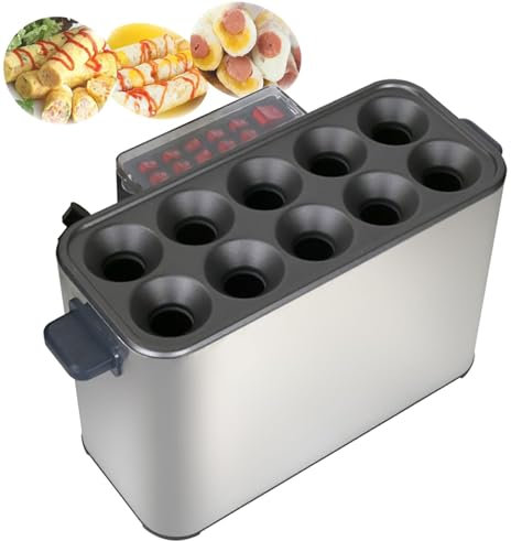 MFYDPP Máquina eléctrica para Hacer Rollos de Huevo, máquina para Hacer Tortillas de Desayuno, Caldera para Salchichas y Huevos con 10 Tubos, cocción rápida, para Carrito de refrigerios, Desayuno