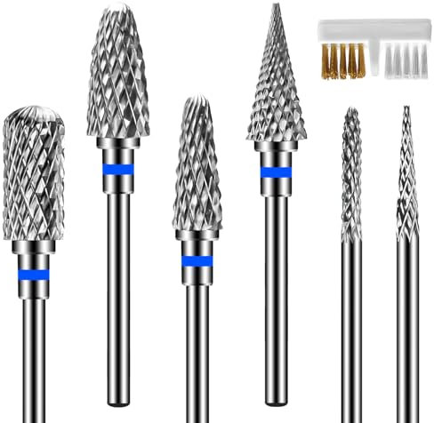 Diesisa 6 Piezas Fresas Torno para Uñas, Brocas para Uñas 3/32 Pulgadas (2,35 mm) de Carburo de Tungsteno, Brocas Torno Uñas Profesional para Quitar Gel Acrílico Cutícula (Grano Medio)
