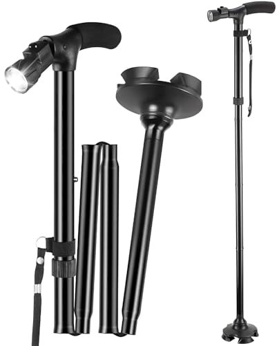 ALFFREUDE Gehstock mit LED Licht Gehstöcke Höhenverstellbar Gehstock Klappbar Aluminium für Männer Frauen Ältere