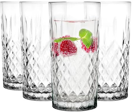 Glasmark Krosno Vasos de Agua Vasos Juego de Vasos Long Drink Cóctel Gin Agua Vasos Long Drink Vasos de Cóctel Vaso de Agua Vaso Apto para Lavavajillas Transparente con Efecto Cristal 4 x 300 ml