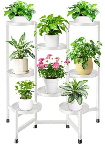8 livelli Porta piante da interno, supporto per piante in Metallo, Piante Stand Fiore Porta Piante piedistallo, Scaffale per piante porta vasi per balcone angolo esterno giardino (8 livelli - bianco)