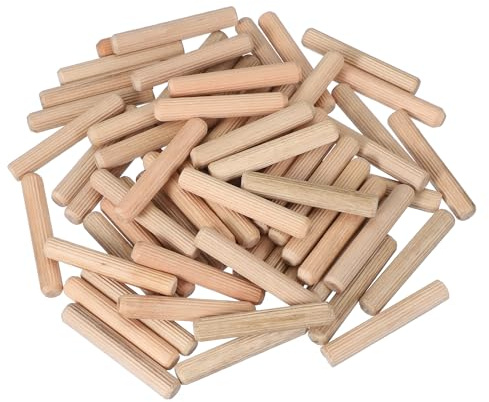 PATIKIL Träpluggar stift 1 cm x 2–1 cm (10 mm x 60 mm) rak plugg stavar trä räfflade pluggstänger för hantverksmöbler gör-det-själv träantal 100