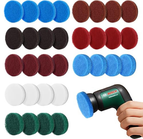 Lot de 32 accessoires universels pour brosse Bosch - Compatible avec Bosch Home and Garden - Tapis de cuisine en microfibre - Tampon en mousse - Tampon en fibre d'émeri - Brosse de nettoyage pour