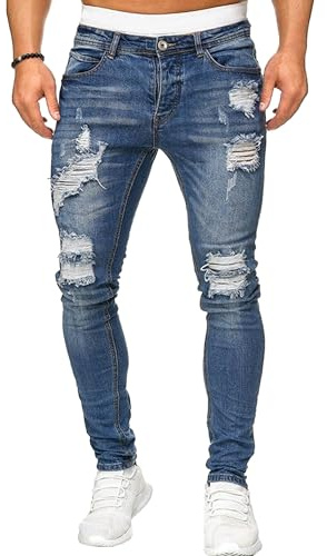 Genérico Vaqueros Pitillo Rasgados para Hombre PantalóN Vaquero Ajustados EláSticos Y Rotos Pantalones Vaqueros EláSticos De Moda Casual (Azul Oscuro,L)