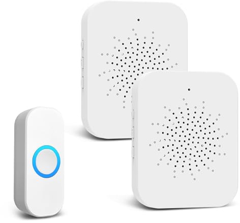 AMFUN Timbre Inalámbrico, Blanco Enchufable Timbre, Timbre Inalámbrico Exterior, 20 Melodías Ajustables, 4 Niveles de Volumen, Doorbell Indicador LED, para El Hogar Oficina, Hotel, Emergencia