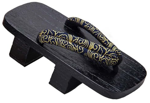 FANCYPUMPKIN Sabots traditionnels japonais à motif dragon, pantoufles en bois noires, tongs ninja, sandales Geta pour hommes, M-25 cm