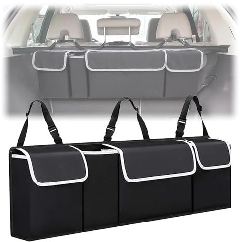 Seutmrou Organizador de Maletero de Coche, Bolsa de Almacenamiento Plegable para Coche con 4 Bolsillos, Organizador de maletero, Bolsa Impermeable para Maletero del Asiento Trasero 90×12×25cm