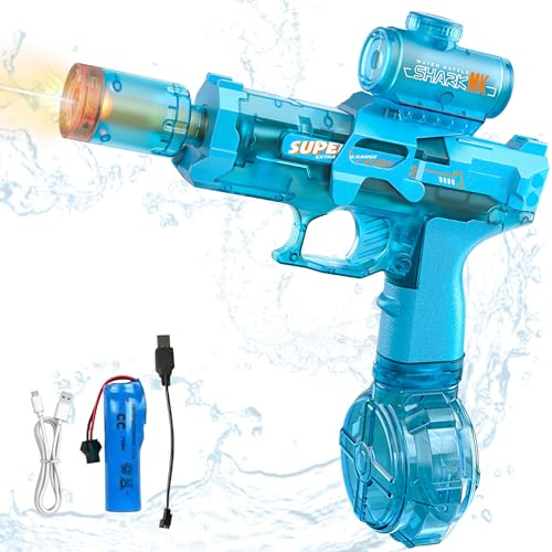 Pistola ad Acqua Elettrica per Bambini, Pistola Automatica con Luci LED, Portata Super, Giocattolo Estivo per Piscina, Spiaggia e Feste, Regalo per Bambini e Adulti