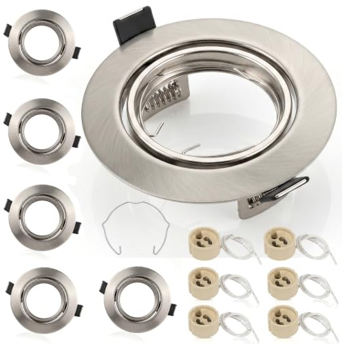 6 Pack Recessed Ceiling Downlight Frames with GU10 Socket,Fits 55-70mm Cut | Brushed Nickel,for LED & Halogen Spot Lights – Ceiling Spotlights Mounting Frame for Home (Bulbs Excluded)