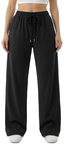 UDILEO Pantaloni Tuta Donna Vita Alta con Tasche Jogger Larghi Leggeri e Morbidi Pantaloni Casual per Tempo Libero (IT, Testo, Taglia Unica, Regular, Regular, S/M, Nero-1)