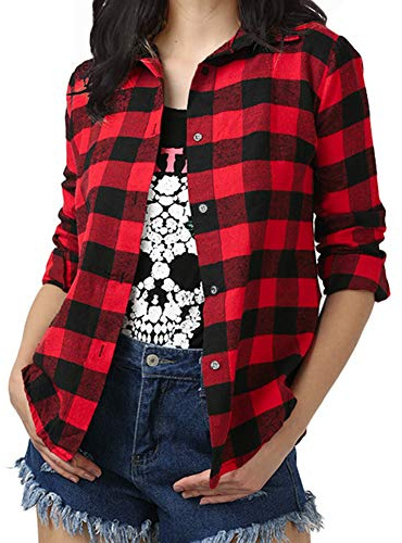 Fesky Womens Boyfriend Plaid Check Shirts Button Down Shirt Blouse Tops for Women Oversized