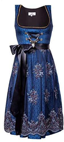 Edelnice Trachtenmode Exklusives Designer Midi Dirndl Josepha inkl. Spitzen Dirndlschürze und Charivari Gr. 32-54 (46)