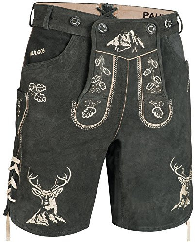 PAULGOS Herren Trachten Lederhose HK4 + Träger, Echtes Leder, Größe 50, Grau