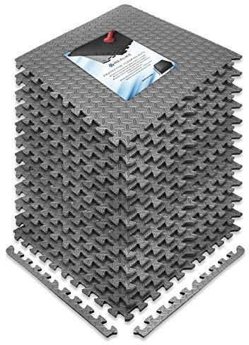 REALIKE Exercise Foam Mat Protective Flooring Mat Eva Puzzle Rubber Cushions Interlocking Tiles Gym Mats for Fitness sport workout Play 24X24(60cmX60cm)12 Pieces Grey Color 48 Sqt