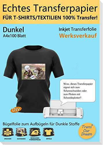 TransOurDream 100 ark A4 + 10 silikonpapper, äkta bläckstråleskrivare överföringsfolie för mörka textilier för bläckstråleskrivare för mörka t-shirts, tryckbar strykfilm, transfer paper