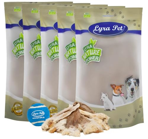 Lyra Pet® 5 kg Kaninchenohren mit Fell + Tennis Ball | Naturbelassener Kausnack | Proteinreiches Leckerli für Hunde | Gut verträglich & darmreinigend | Nährstoffreicher Kaugenuss | Schonend getrocknet