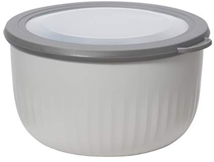Oggi Prep, Store & Serve Plastic Bowl w/See-Thru Lid- Dishwasher, Microwave & Freezer Safe, (2.6 qt) Lt Gray w/Dk Gray Lid