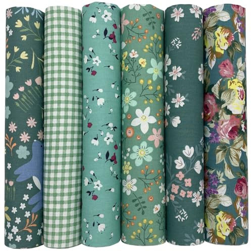 UOOOM 6pcs 50 x 50 cm, diseño de retales algodón Tejido DIY hecho a mano Costura Quilting tela diseños diferentes (Azul Verde)