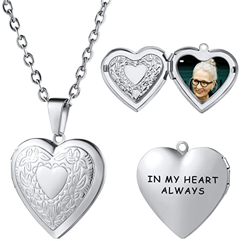 MeMeDIY Collana con Medaglione a Cuore con Immagini, Collana Personalizzata con Foto a Cuore per Donna, Acciaio Inossidabile, Tipo Modello Argento Catena da 55 cm