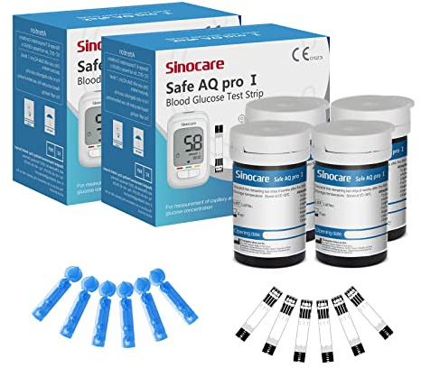Sinocare Safe AQ Pro I Blood Glucose Test Strips x100, for Safe AQ Pro I | Blood Sugar Test Strips and Lancing Devices, Only for Safe AQ Pro I Blood Sugar Monitor, No Code, Composite Silver Test Strip