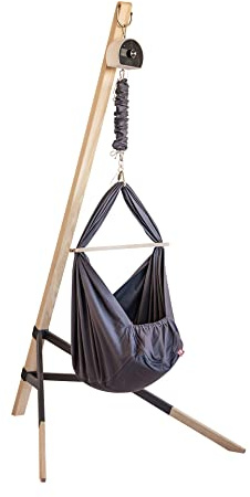 elvent® Lullaby Federwiege Set mit Matratze, Baumwolle, Made in Germany (Baby Hängewiege mit Motor & Ständer, Basaltgrau)