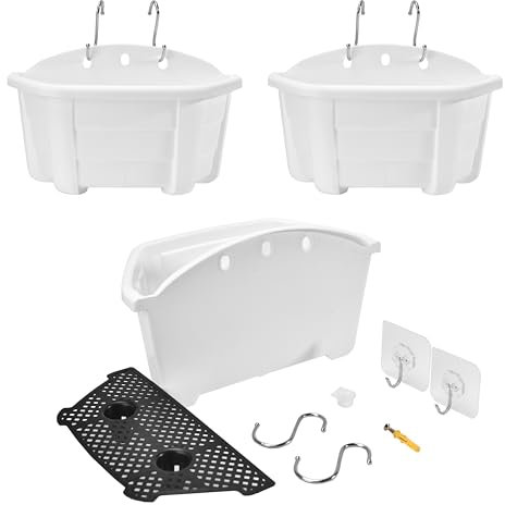 ORIMERC 3er Wandbehang Pflanzgefäß Blumentopf für Geländer Zaun Balkon Veranda Außen-und Innenbereich Dekor Küche Kräuterpflanzenkorb Vertikaler Garten Wohnwandmontage-halbrund-Flache Rückseite-Weiß