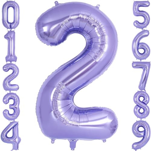 Purple Number 2 Balloon 40 Inch, Big Large Foil Helium Number Balloons, Giant Mylar Number 2 Balloons for 2 Year Old Birthday Anniversary Party Decorations Supplies